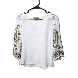 Figueroa Flower Peasant Blouse PL Embroidered Floral Boho Cottagecore Thin Woven
